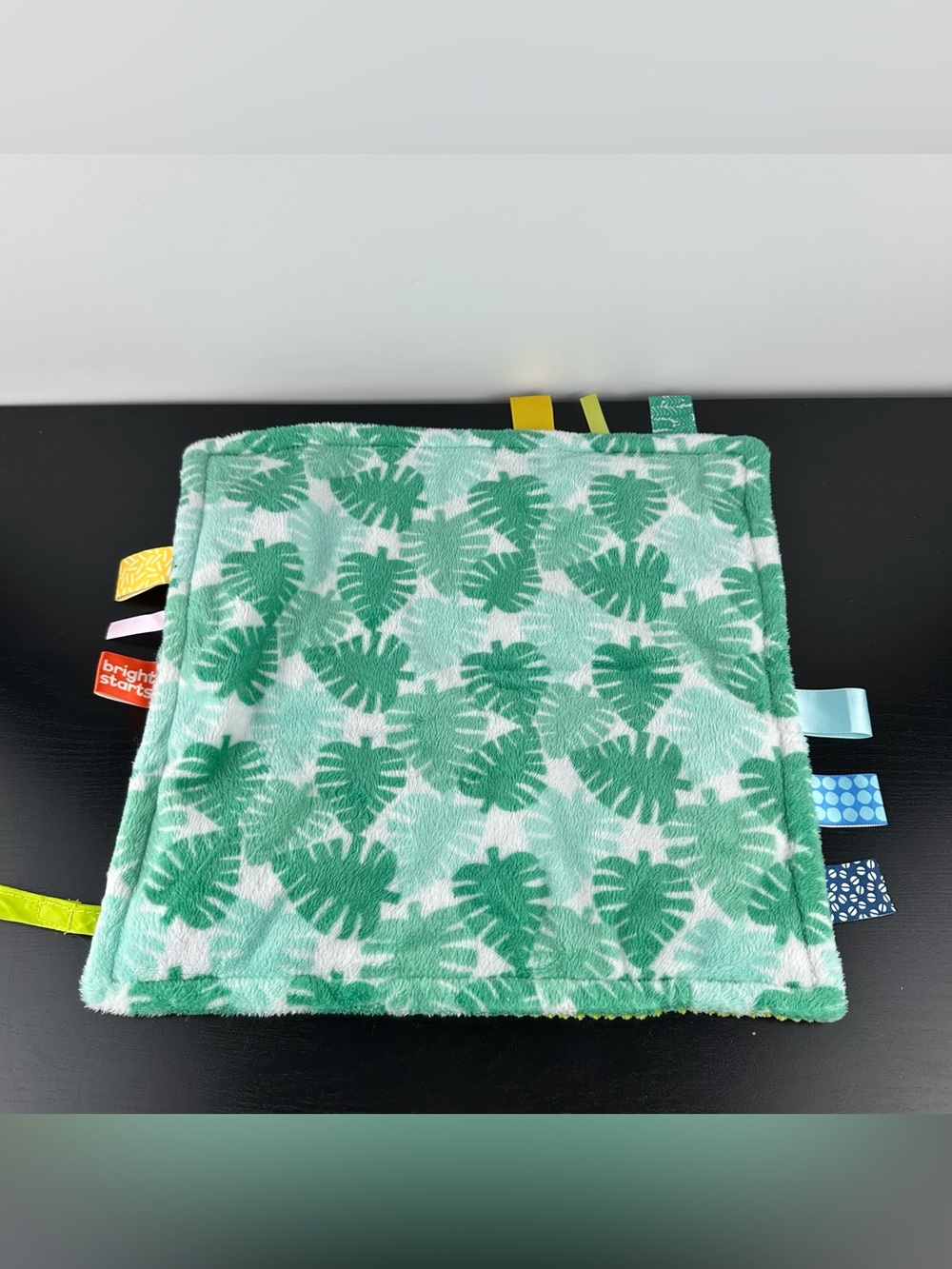 Bright Starts Taggies Green White Leaf Lovey Security Blanket 12" x 12" Plush